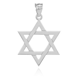 Claddagh Gold .925 Sterling Silver Traditional Jewish Six Pointed Star of David Magen David Hexagram Pendant Necklace (Large), 16"