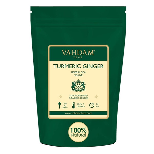 VAHDAM, Turmeric Ginger Powerful Superfood Blend (100+ Cups, 7oz) Caffeine Free Herbal Tea |100% Natural High Curcumin Turmeric | Brews Delicious Hot Tea