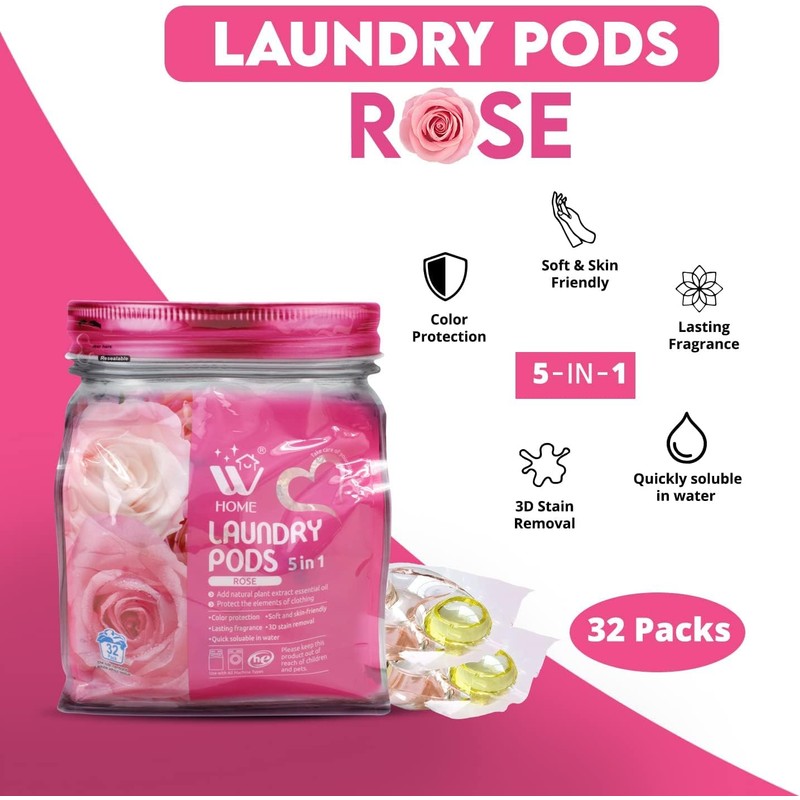 WBM Natural Solution 5-in-1 Laundry Pods, 32 Count Bag, High