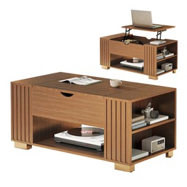 COMHOMA Lift Top Coffee Table for Living Room, 39" Center Table with Hidden Storage Compartment, Adjustable Wooden Tea Table for Small Spaces, Dark Walnut