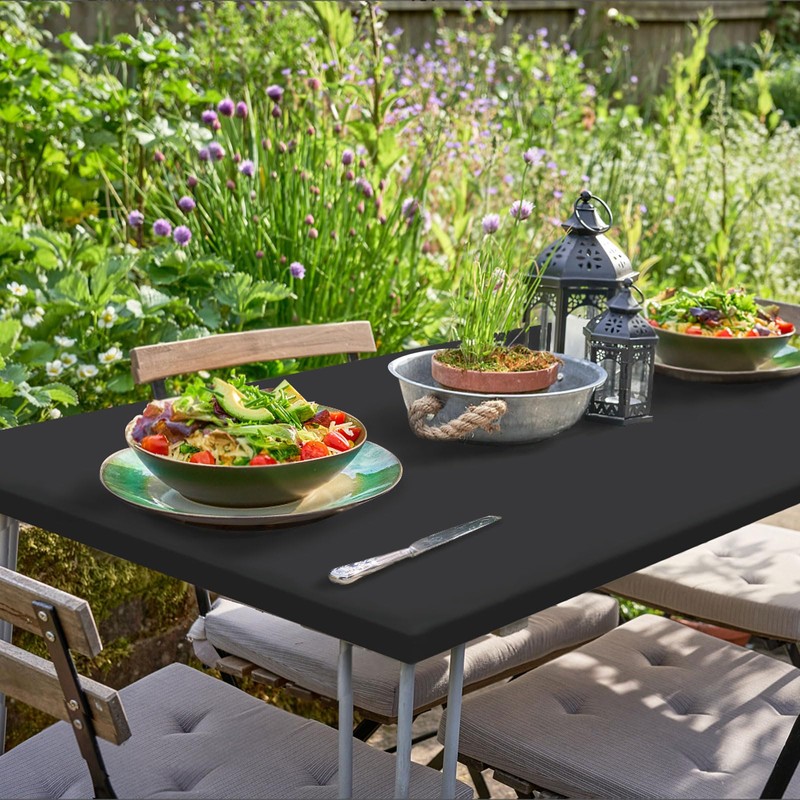 Roucerlin Rectangular Picnic Table Cover, Polyester Elastic Tablecloth for Folding