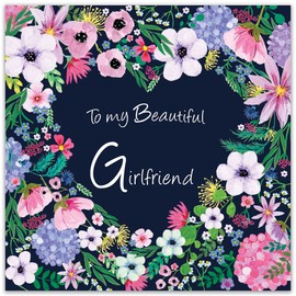 Twizler Girlfriend Birthday Card - Heart Floral - Happy Birthday Card for Girlfriend or Partner - Valentine's Day