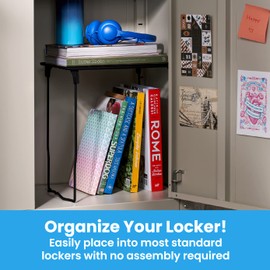 LockerMate Stac-A-Shelf Locker Organizer Shelf, Stackable, Extra Tall, Fits Standard Size School Lockers, Black