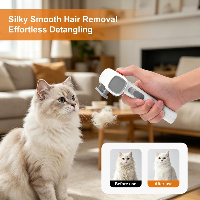 DingGreat 2-in-1 Pet Grooming Comb and Deshedding Brush, Self-Cleaning Dog