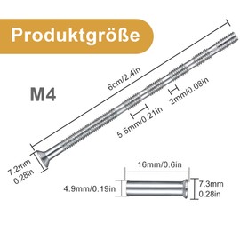 Door Handle Screws M4, Pack of 10 Stainless Steel Connection Screws Sleeves, Connection Sleeve Screws for Attaching Door Handles, Sleeve Screws with Sleeve