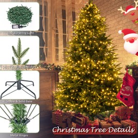 Sunnyglade 7.5ft Artificial Christmas Tree with 600 LED Lights (Not pre-lit), Xmas Tree Full Tree with 1422 Branch Tips & 11 Modes Light, RGB & Warm White Light, Foldable Stand for Home, Party Decor