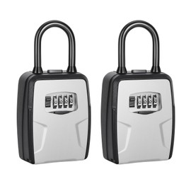 Portable Key Lock Box, Lock Box Wall Mounted for House Key, Car Keys, 6 Key Capacity, Weatherproof Resettable Code (2 Pack, Grey)