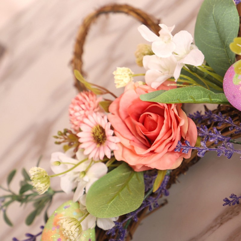 Bunny Egg Easter Wreath Simulation Lavender Wreath Decoration for Door