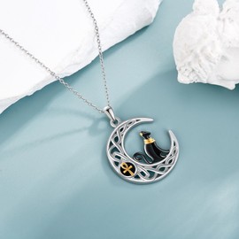 HBLICY Egyptian Necklace 925 Sterling Silver Egyptian Cat Pendant Necklace Bastet Cat with Ankh Eye of Horus Egyptian Jewelry Black Cat Gifts for Women