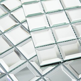 Lovdeco Mirror Glass Mosaic Tile 2" Beveled Silver Crystal Mosaic Tile for Kitchen Backsplash Bathroom DIY ( 12x12 Inch, 5 Sheets)