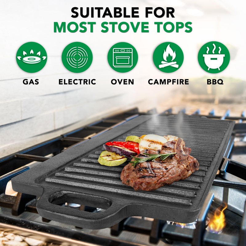 ProSource 2-in-1 Reversible 19.5” x 9” Cast Iron Griddle with