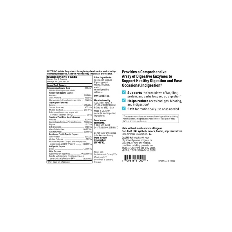 Klaire Labs Vital-Zymes Complete Supplement, 120 Count
