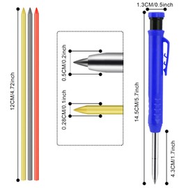 2 Pack Solid Carpenter Pencil Set for Construction with 12 Refill Leads Built-in Sharpener, Long Nosed Deep Hole Mechanical Pencil Marker Marking Tool for Carpenter Woodworking Architect (Red Blue)