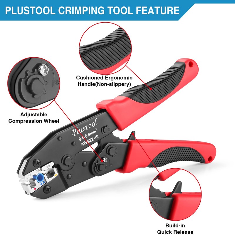 Plustool Crimping Tool for Insulated Electrical Connectors AWG 22-10 -