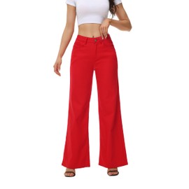 Y imoso Women’s Wide Leg Jeans Casual Baggy High Waisted Stretch Denim Pants Red Large