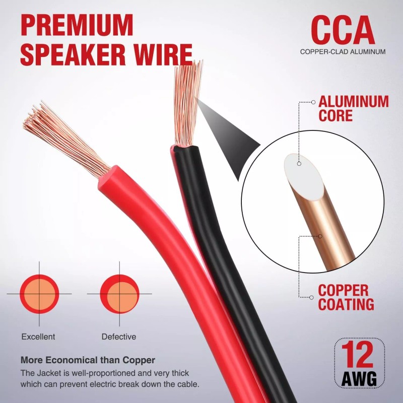 Nilight 12AWG 50FT Copper Clad Aluminum Wire 12-2 Gauge Red