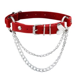 JJDreams Punk Vintage Red PU Leather Choker Chain Retro Heart Adjustable Necklace for Women