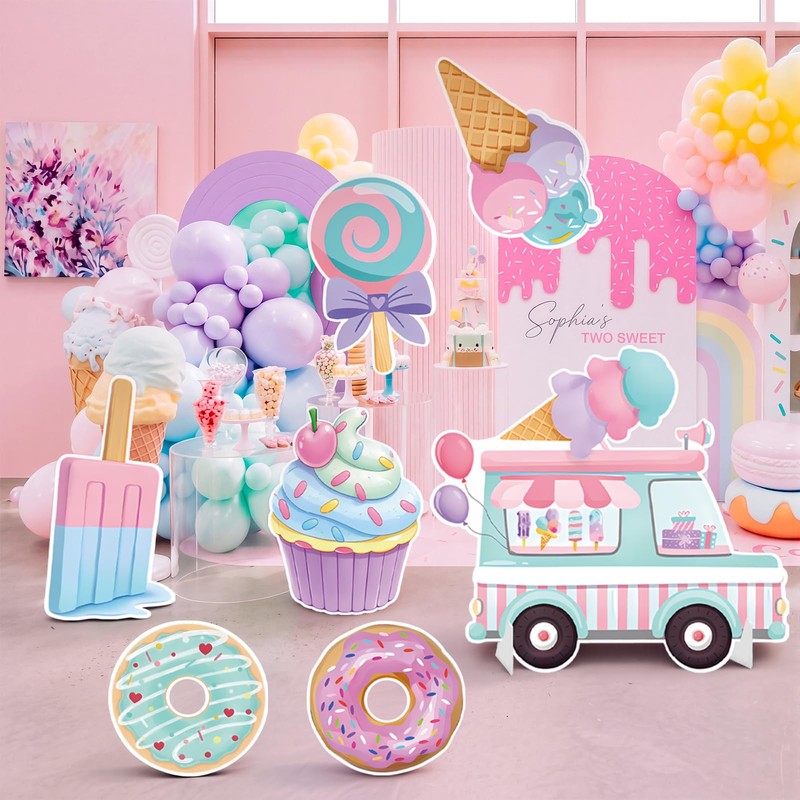 Fiwochic 7 Pcs Large Candyland Party Decorations with Stands, Dessert