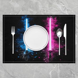 jejeloiu Juego de 4 manteles individuales abstractos de sable de luz, color morado y azul, manteles individuales para decoración de mesa de comedor de cocina, interior y exterior, 18 x 12 pulgadas