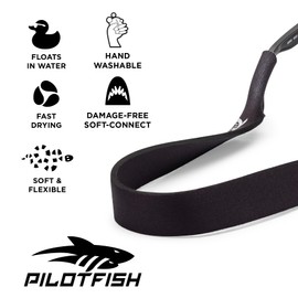 Pilotfish Floating Sunglasses Strap, Premium Lightweight Neoprene Eyewear Retainer for Men & Women, Soft and Flexible, Black, 19 inches