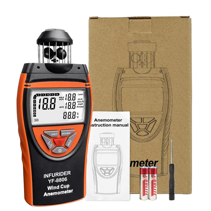 Handheld Wind Cup Anemometer,INFURIDER YF-8806 Digital Wind Speed Gauge Meter
