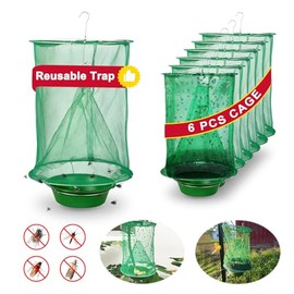 6 Pack Fly Traps Outdoor Hanging, Ranch Fly Traps with Food Bait Tray, Fly Catcher Cage for Indoor or Outdoor Family Farms, Park