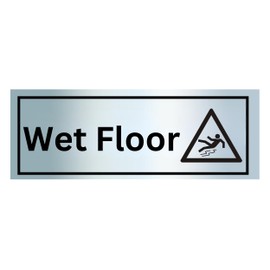 Glamified Wet Floor Sign,Brushed Aluminium Effect Acrylic,beige|grey|black, 200mm x 60mm - 2mm