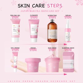 Leogony 13pcs Skincare Set for Teenagers Girls Kids, Cherry Blossom Gifts Skin Care Sets & Kits