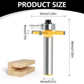 Shaft Disc Groove Cutter 8 mm, 4 Teeth T-shaped Router 4 mm Carbide Folding Cutter Groove Cutter with Ball Bearings for Router Woodworking Bit