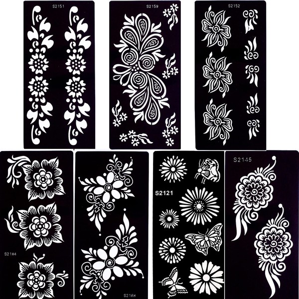 7 Sheets Flower Pendant Henna Tattoo Stencil Temporary Hollow DIY