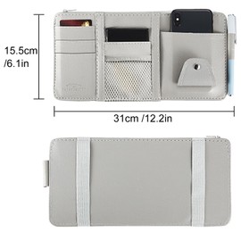 Boao 2 Packs Car Sun Visor Organizer, Sunglasses Holders for Car Sun Visor PU Auto Interior Accessories Storage Travel Document Holder with Multi Pocket (Gray, 12.2 x 6.1 Inches)
