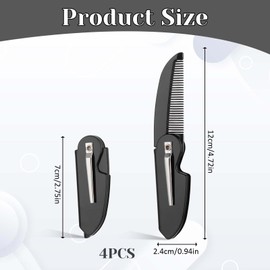 4 Pcs Foldable Mustache Comb, Lightweight Black Beard Comb for Men Pocket Folding Mustache Combs for Men Portable Combs for Hair Care Styling