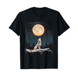 Wolf Wolves Moon Starry Night Graphic T-Shirt