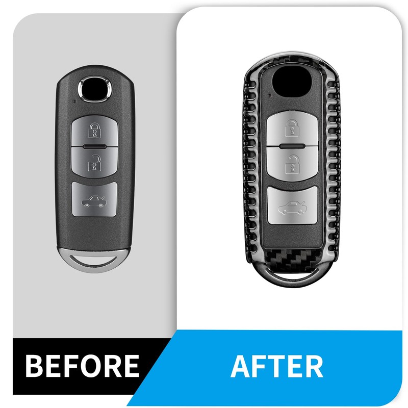 T-carbon Key Fob Cover with Keychain Fits Mazda 3 6
