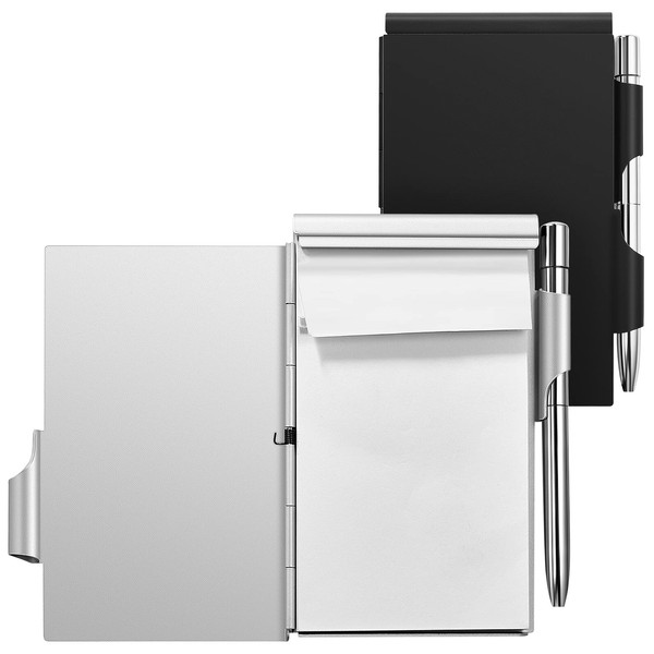 2 Pieces Metal Pocket Notebook with Pen and Refillable Paper,