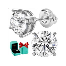 Moissanite Earrings Studs - Moissanite Earrings for Men & Women, 925 Sterling Silver Jewelry, Lab Created Stud Earring, D Color, VVS1 Clarity, Round Cut, 1 Carat Total (0.5ct Each)