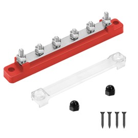QIMEI-SHOP Busbar 12V-48V DC Busbars Distribution Block Power Distribution Block Busbar 150A with 6 x M6 Connection Bolts for Car RV Boat Red