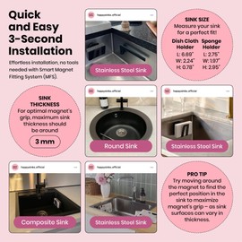 HAPPY SINKS Magnetischer Geschirrtuchhalter für Küchenspüle – funktioniert auf Stahl, Metallspülen – Geschirrtuchaufhänger mit starker magnetischer Rückseite, langlebige und nachhaltige Küchenlösung (Stahl)