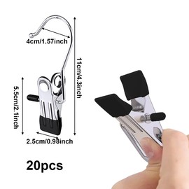 GiantGo 20 PCS Portable No-Slip Metal Laundry Hooks, Versatile Hangers for Coats, Hats, Towels, and Socks, Ideal for Home and Travel, Silver, Black