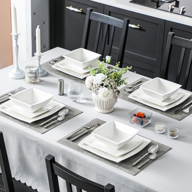 MALACASA Dinnerware Sets, 30 Piece Ivory White Plates and Bowls