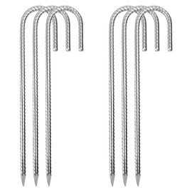 12 Inch Rebar Stakes,6 Packs Heavy Duty Metal J Hook Garden Ground Stakes for Camping Tent Canopy or Supporting for Garden Landscapes Fences Stakes (J Shape-Silver, J-12 x5/16-6pcs)