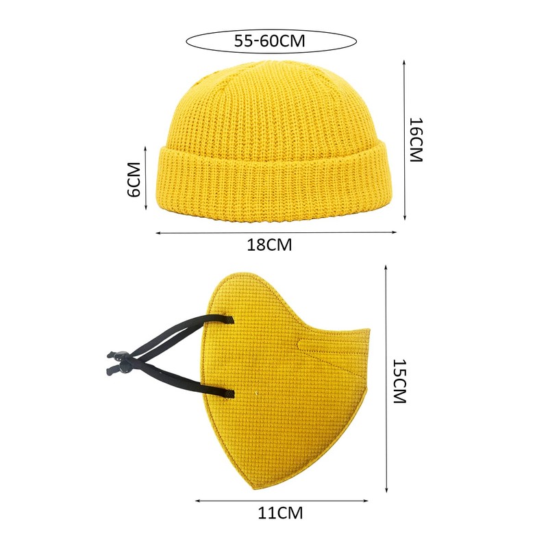 CVFRTT 1 Knitted Hat, 1 Thermal Mask, Yellow Hat, Warm