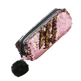 TopHomer Glitter Mermaid Sequins Portable Two Tone Student Pencil Case for Girls Women Handbag Purse Makeup Bag with Pompom Zipper Rose, rose, Modern