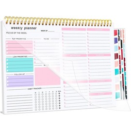 Weekly To Do List Notepad, Weekly Desk Planner with 52 Tear Off Sheets Undated Weekly Planner Habit Tracker & Productivity Organizer for Home and Work（8.5''x11''）-Pink:_Green