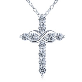 MICMIF Moissanite Women's Cross Pendant 1 Carat Necklace: 925 Silver Brilliant Cross Moissanite Diamond Necklace with GRA Certificate Anniversary Wedding Jewellery for Wife Girlfriend Mum, 925