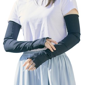 Ryokatsu Honpo Women's Arm Cover, Cooling Sensation, UV, Long Length, 23.6 inches (60 cm), One Size Fits Most, Black