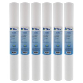 Tier1 1 Micron 20 Inch x 2.5 Inch | 6-Pack Spun Wound Polypropylene Whole House Sediment Water Filter Replacement Cartridge | Compatible with Pentek P1-20, SP-P1-20, PX01-20, Home Water Filter