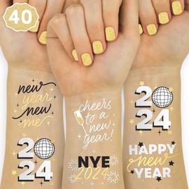xo, Fetti New Years Eve Party Supplies Tattoos - 40 Foil Styles | NYE Party Favors, Happy New Year Decorations, NYE 2024 Decor