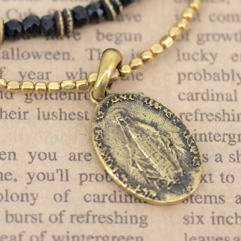 ocean Anklet Black Spinel Cross Maria Medal Coin Gold Brass
