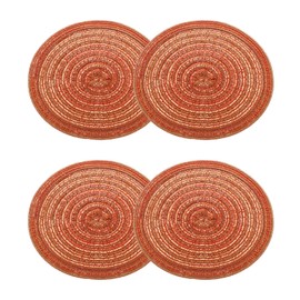 sourcing map 4pcs Round Braided Placemats 7" Non-Slip Round Table Mats for Dining Tables Washable Heat Insulation Woven Placemats Indoor Outdoor for Family Holiday Dinner, Orange